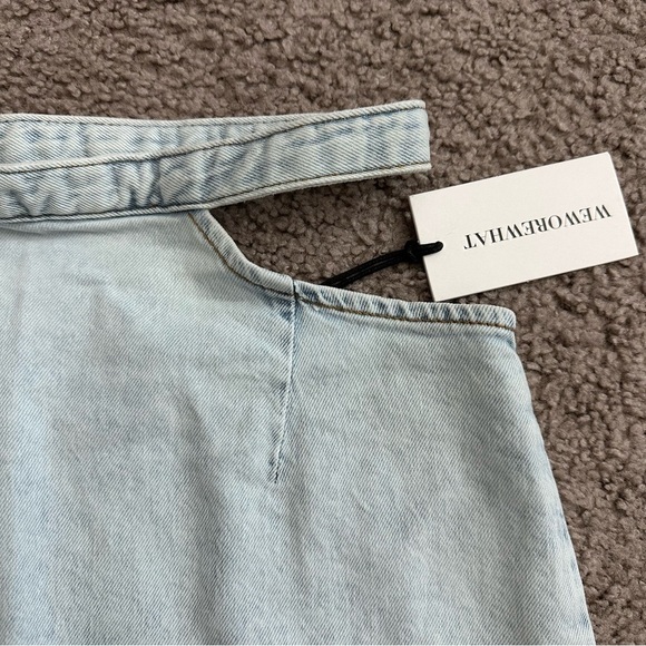 WeWoreWhat Cut Out Skirt Denim Mini Belted Indigo Comfort - Picture 6 of 12
